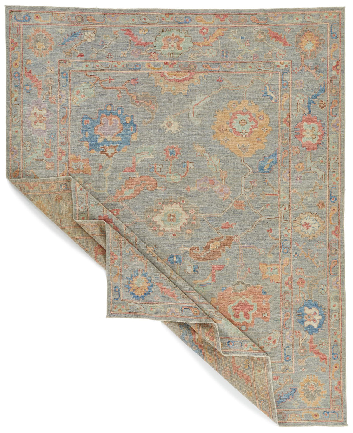 8x10 Gray and Multicolor Turkish Oushak Rug