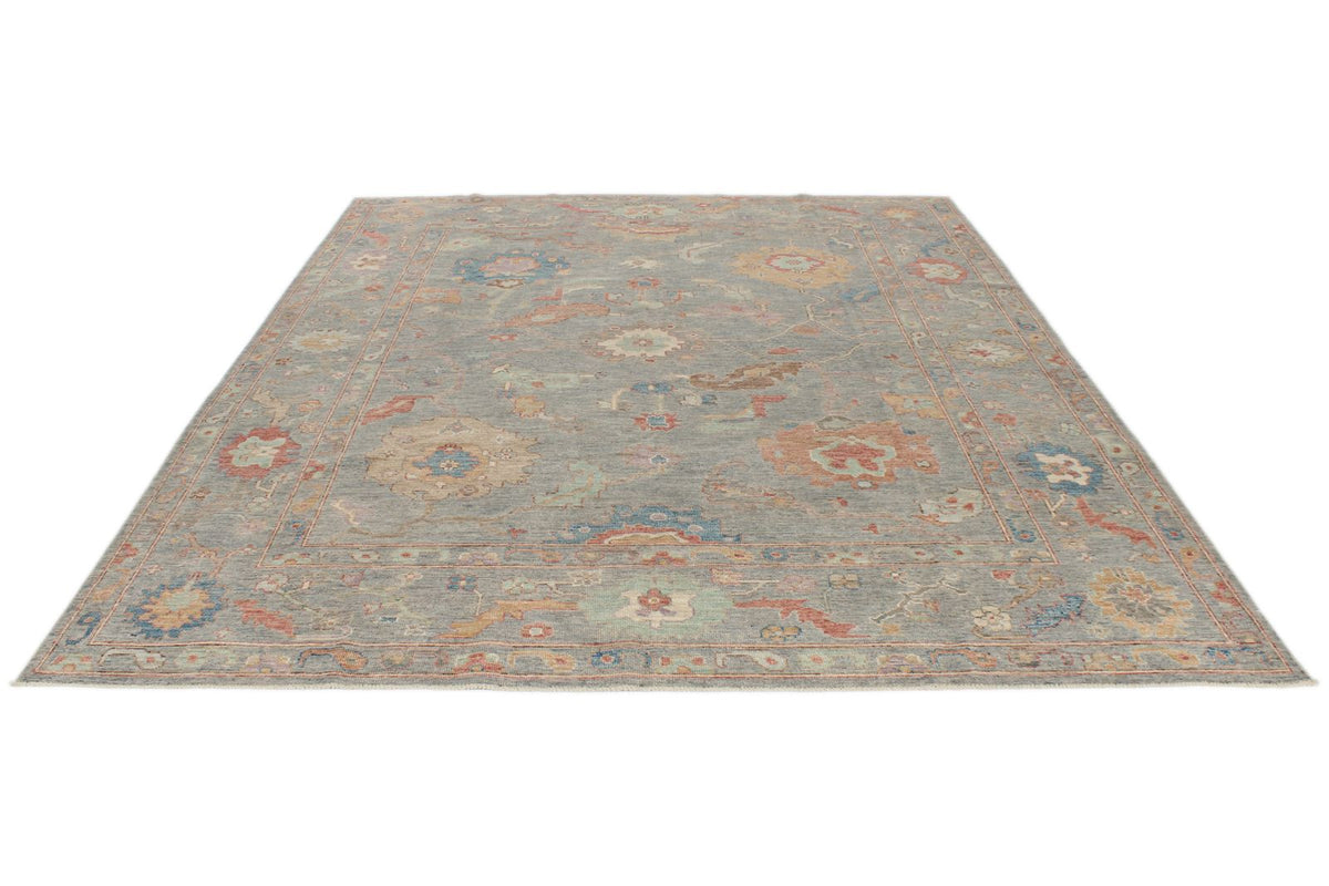 8x10 Gray and Multicolor Turkish Oushak Rug