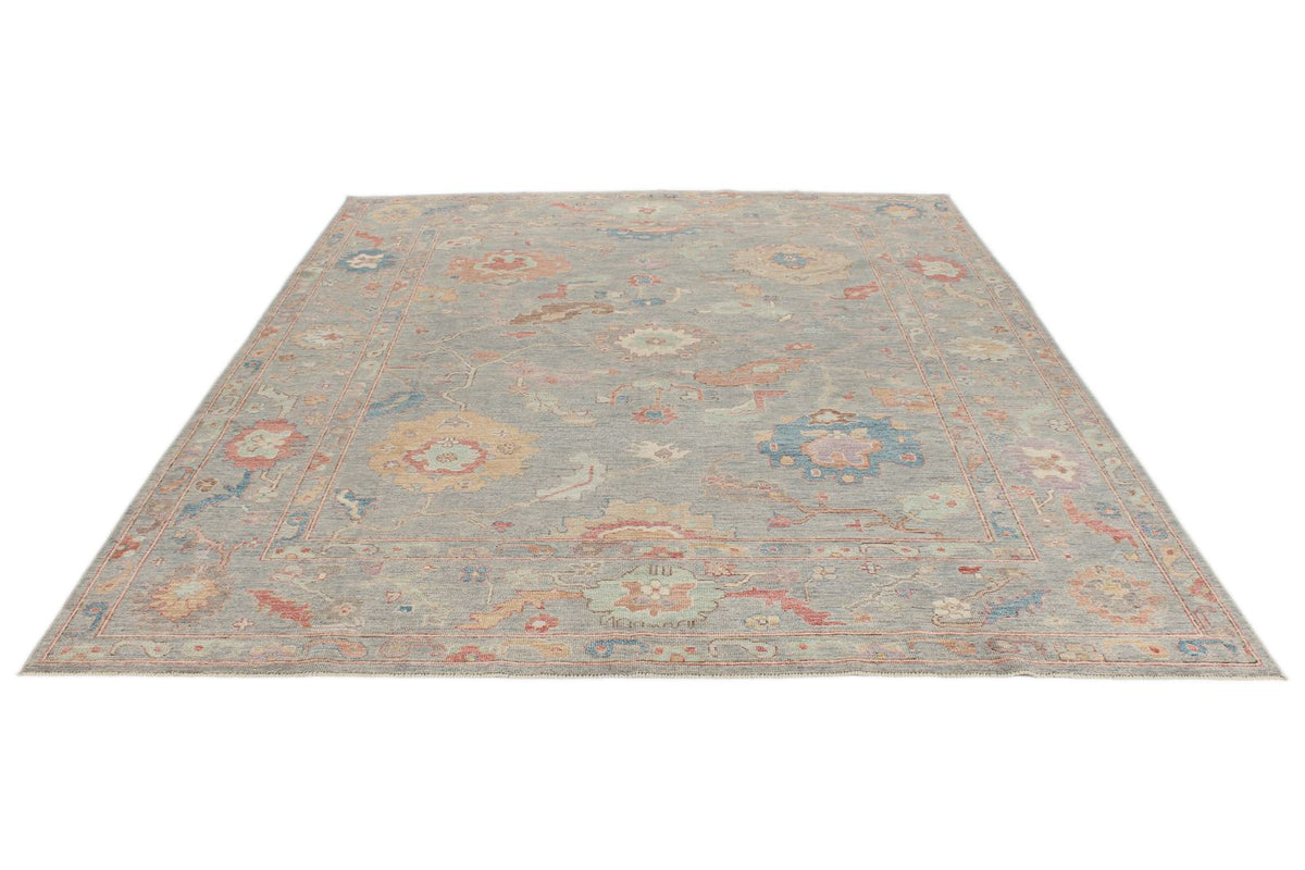 8x10 Gray and Multicolor Turkish Oushak Rug