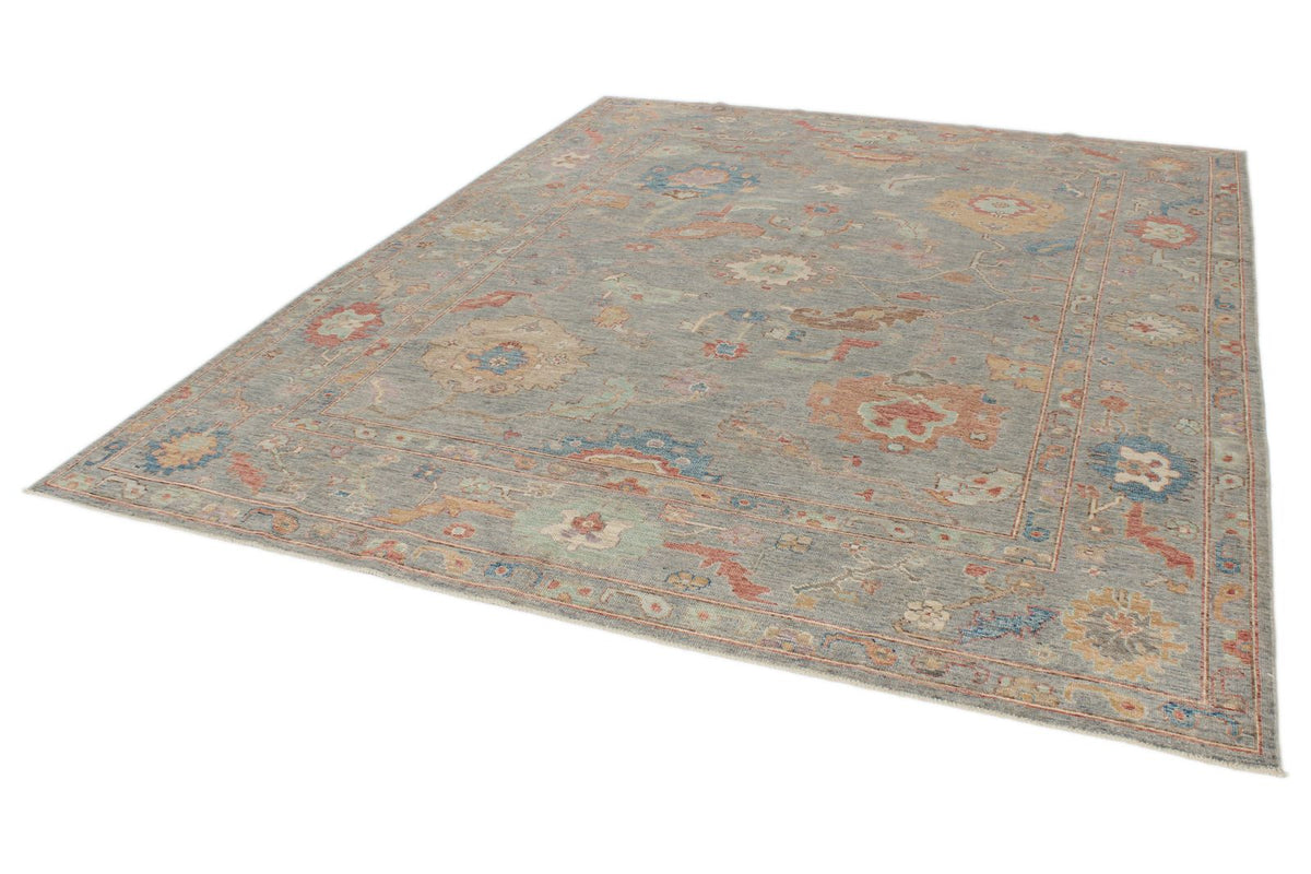 8x10 Gray and Multicolor Turkish Oushak Rug