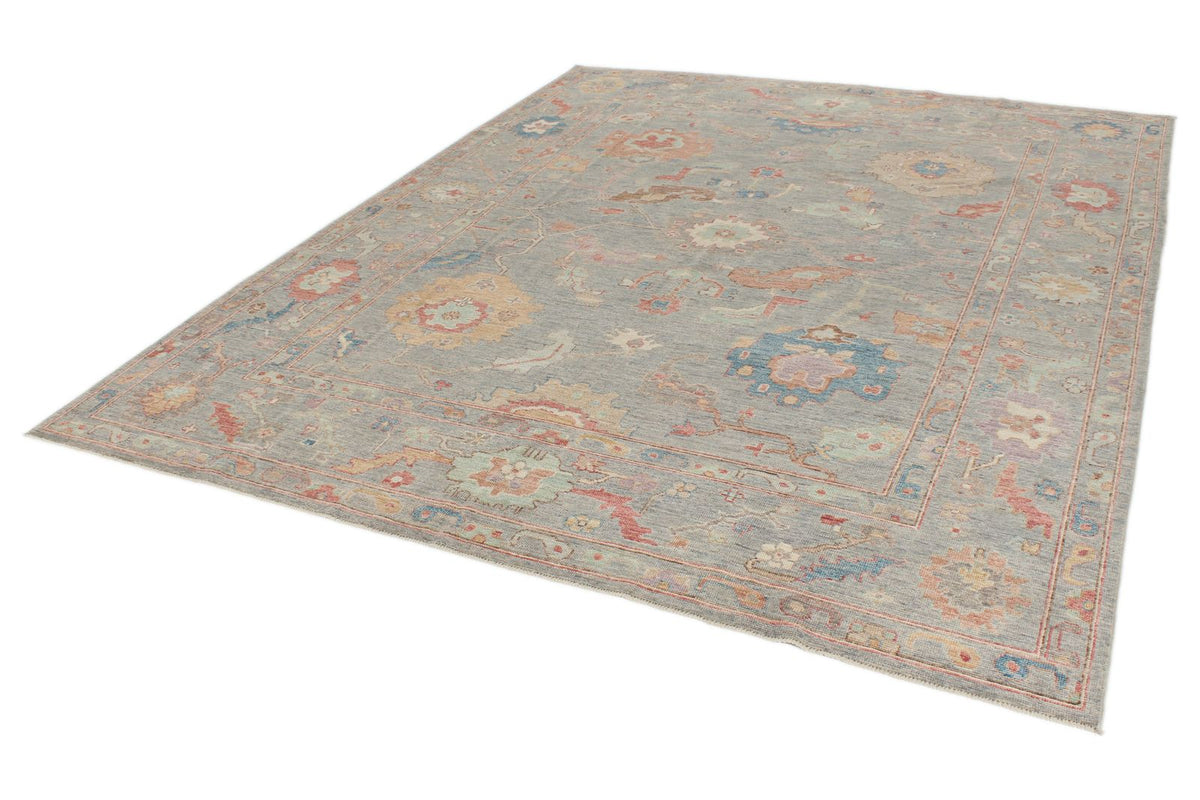 8x10 Gray and Multicolor Turkish Oushak Rug