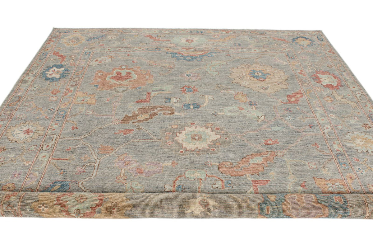 8x10 Gray and Multicolor Turkish Oushak Rug