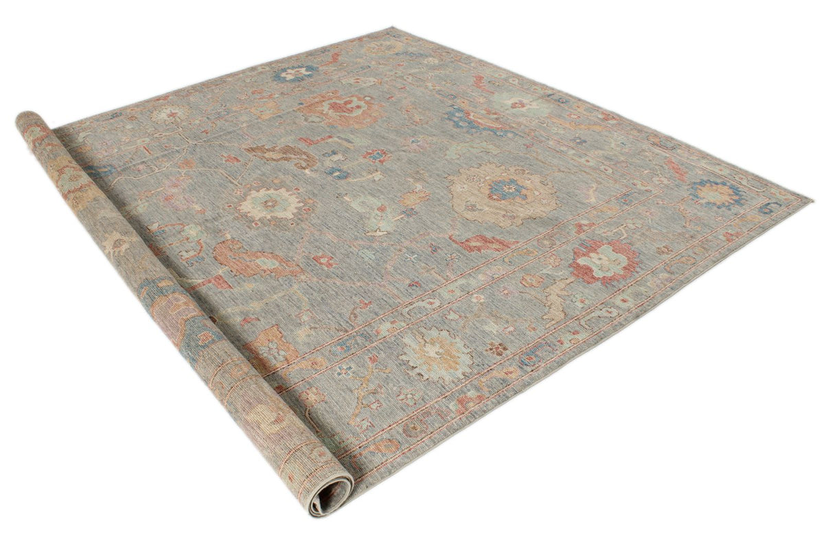8x10 Gray and Multicolor Turkish Oushak Rug