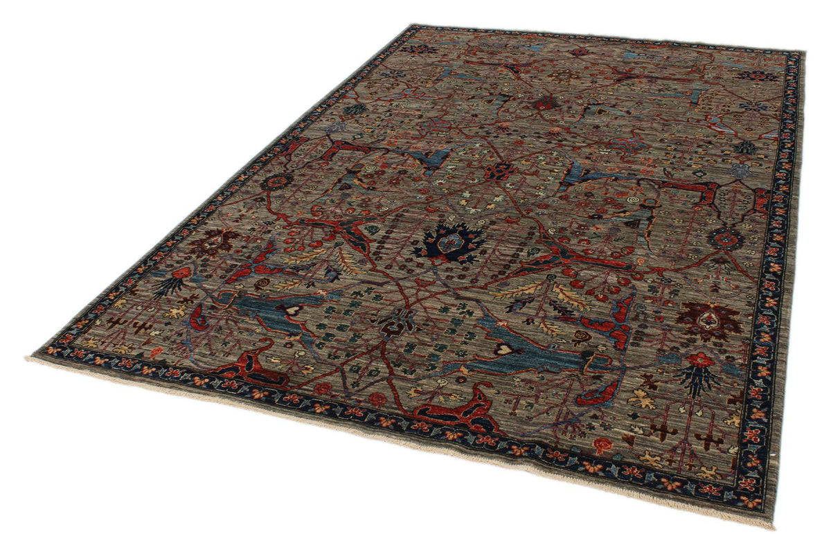6x9 Gray and Multicolor Traditional Rug