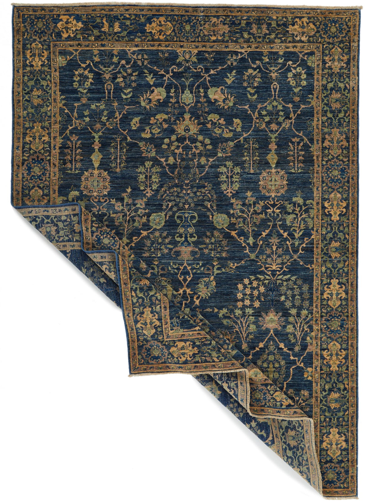 6x9 Blue and Ivory Traditional Rug