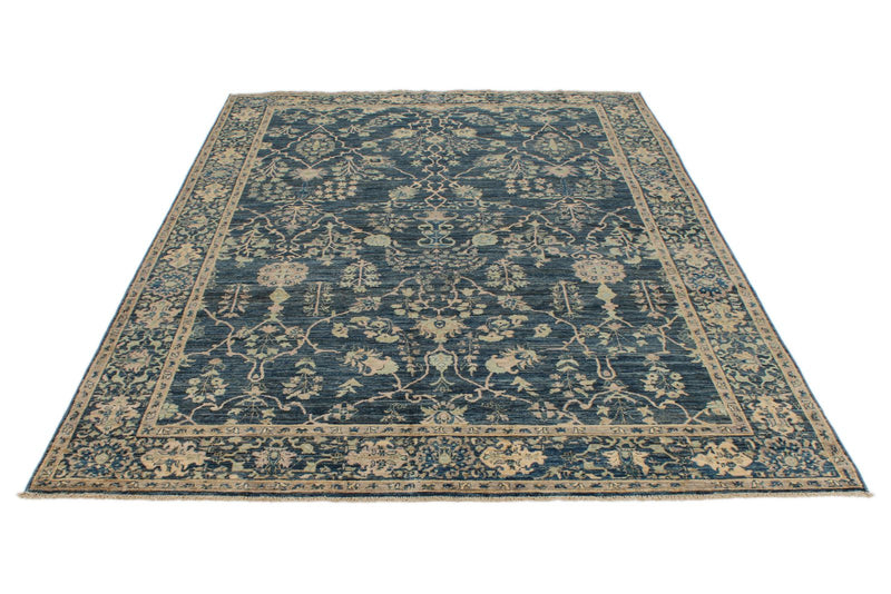 6x9 Blue and Ivory Traditional Rug