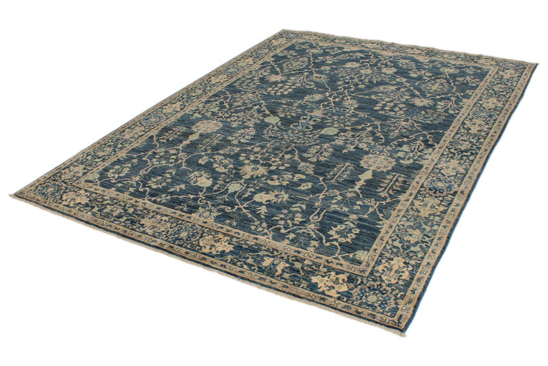 6x9 Blue and Ivory Traditional Rug