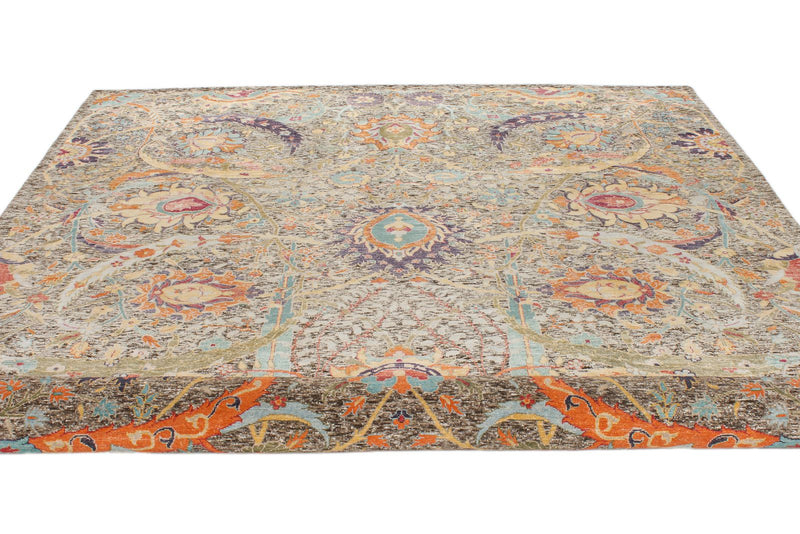 8x10 Brown and Multicolor Turkish Oushak Rug