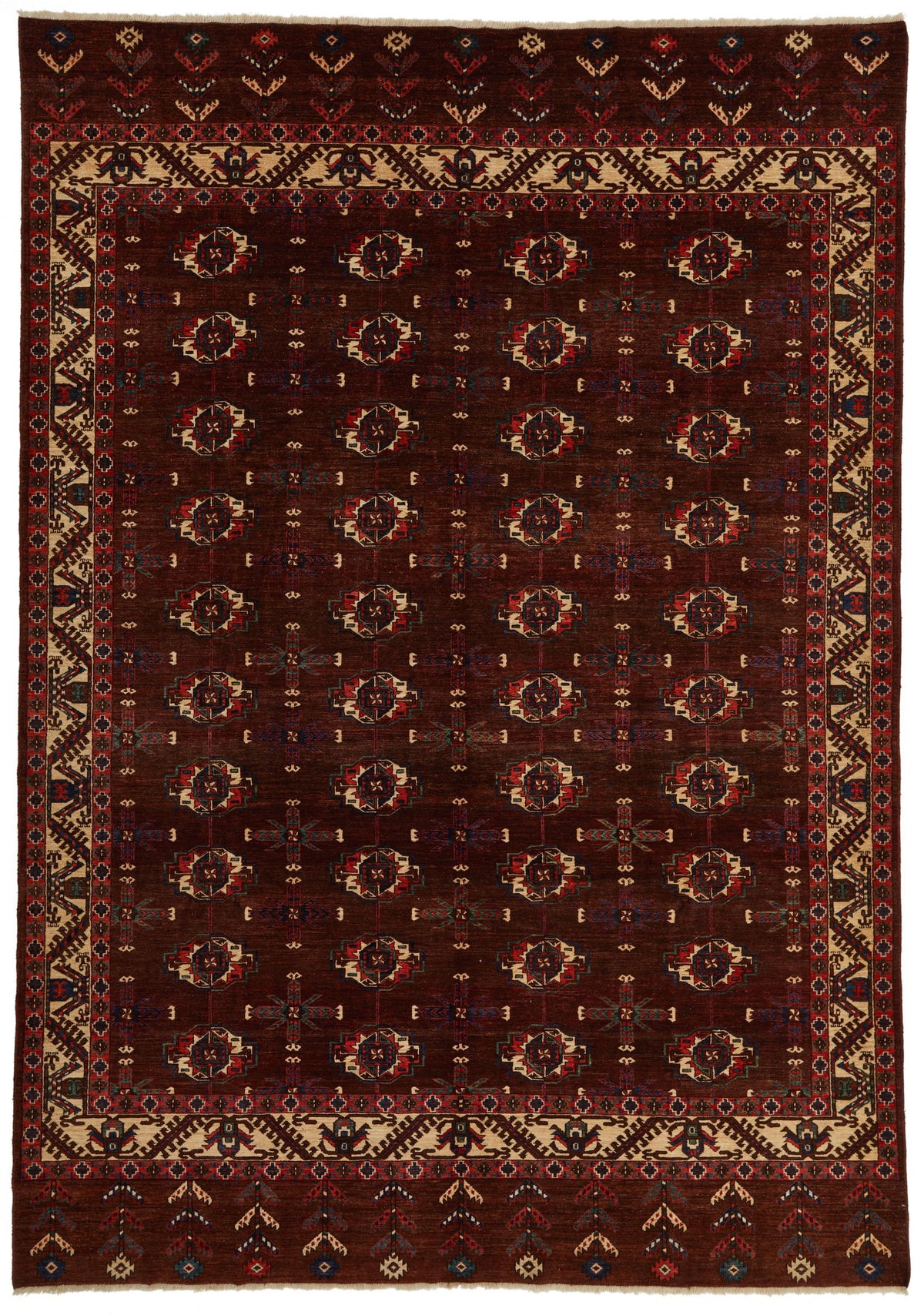 9x13 Burgundy and Ivory Turkish Traditional Rug