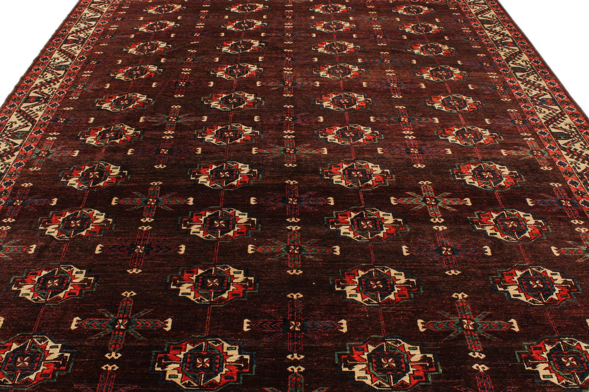 9x13 Burgundy and Ivory Turkish Traditional Rug