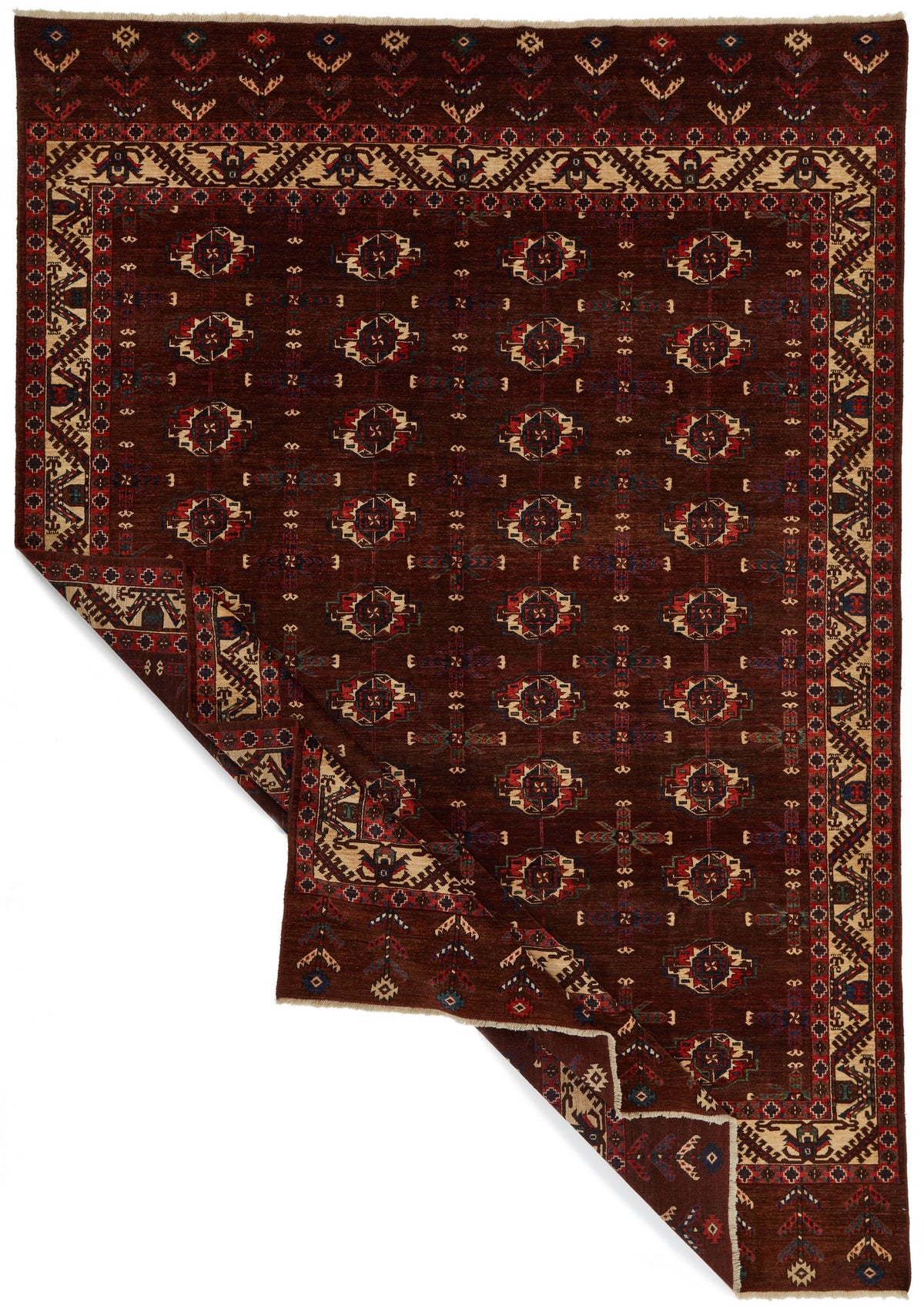 9x13 Burgundy and Ivory Turkish Traditional Rug