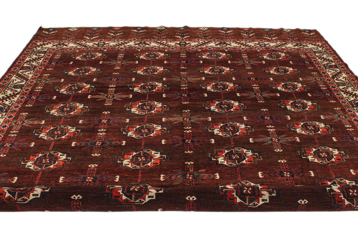 9x13 Burgundy and Ivory Turkish Traditional Rug