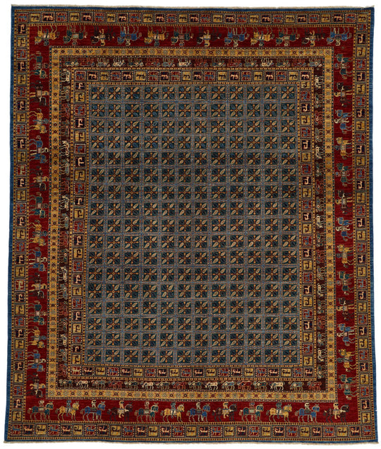 8x10 Blue and Rust Traditional Rug