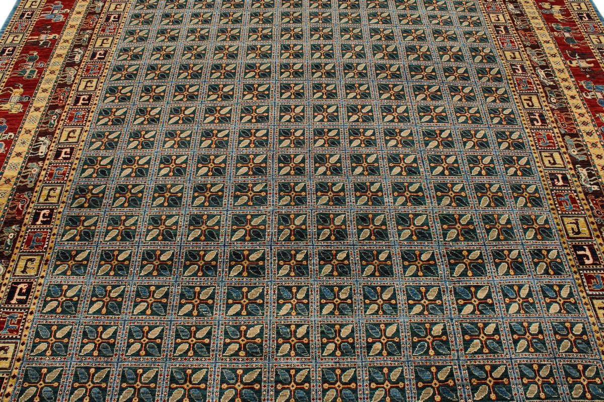 8x10 Blue and Rust Traditional Rug