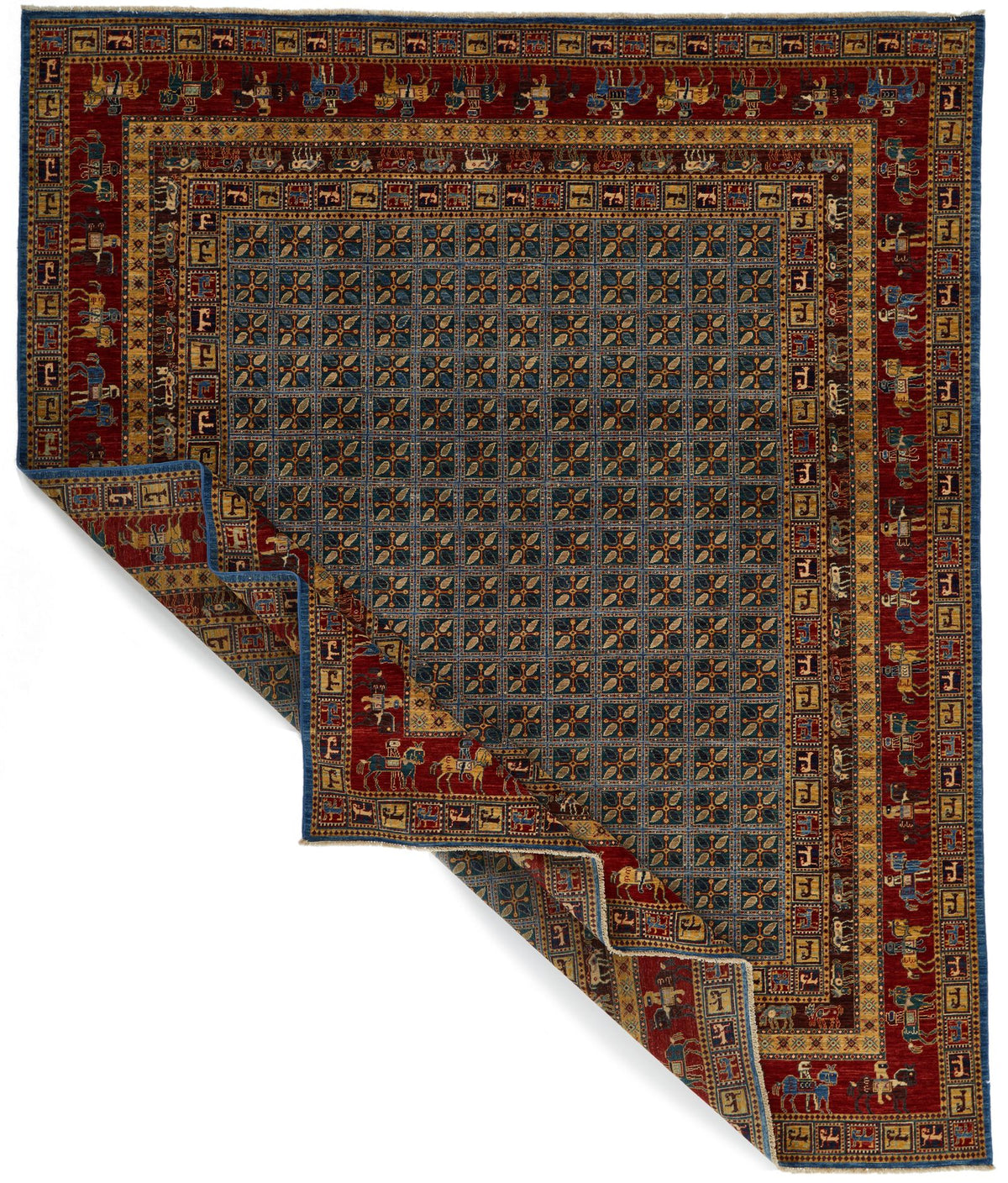 8x10 Blue and Rust Traditional Rug