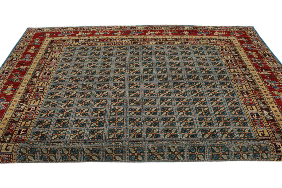 8x10 Blue and Rust Traditional Rug