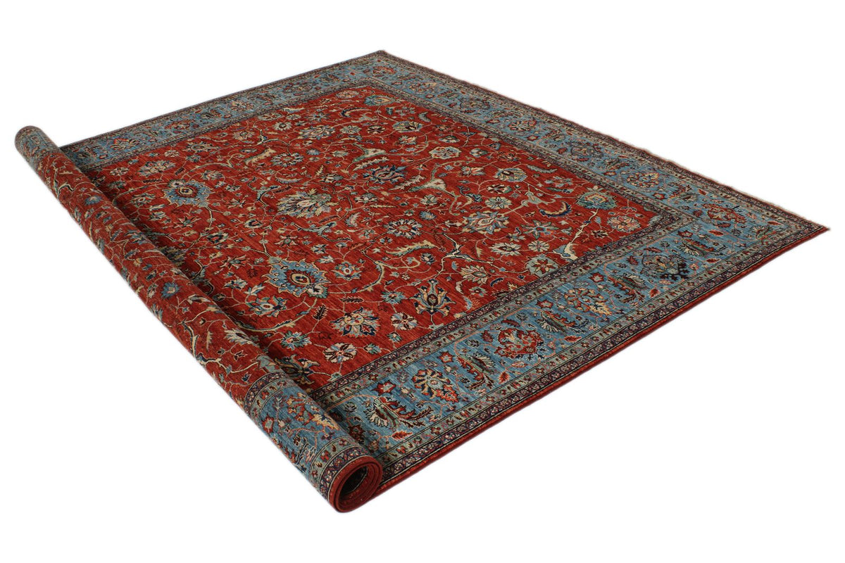 8x10 Rust and Blue Anatolian Traditional Rug