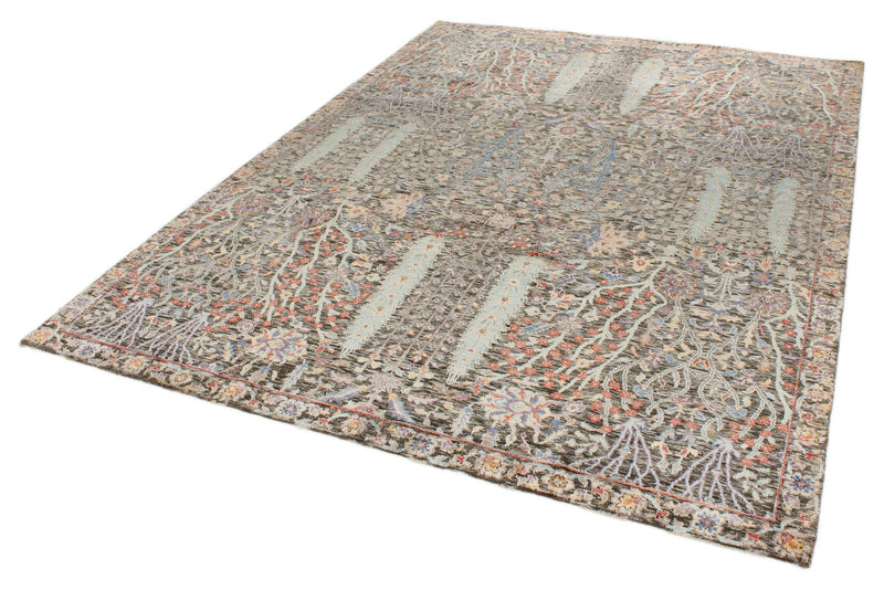 7x9 Gray and Multicolor Turkish Oushak Rug