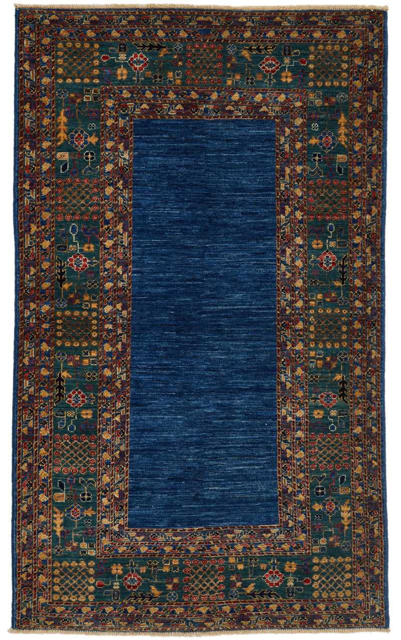 3x5 Navy and Green Traditional Rug