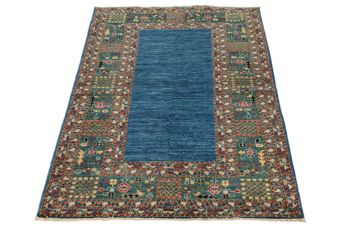 3x5 Navy and Green Traditional Rug