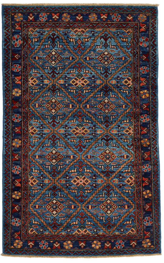 3x5 Blue and Navy Traditional Rug