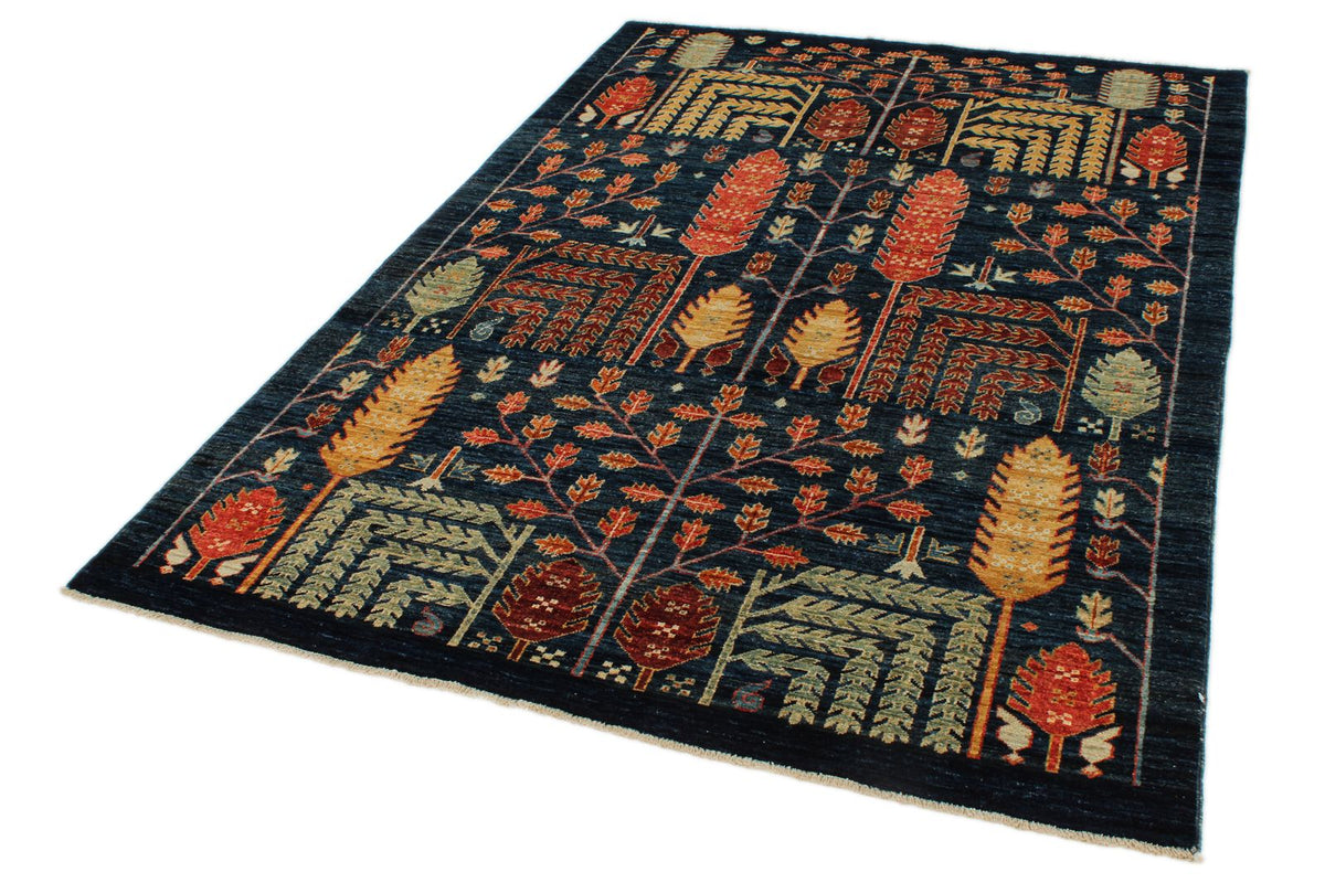 5x7 Navy and Multicolor Anatolian Traditional Rug