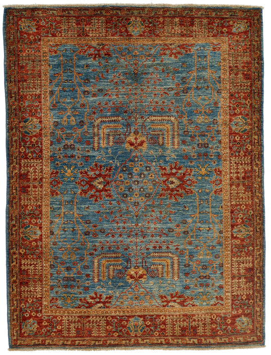 5x7 Blue and Rust Anatolian Traditional Rug