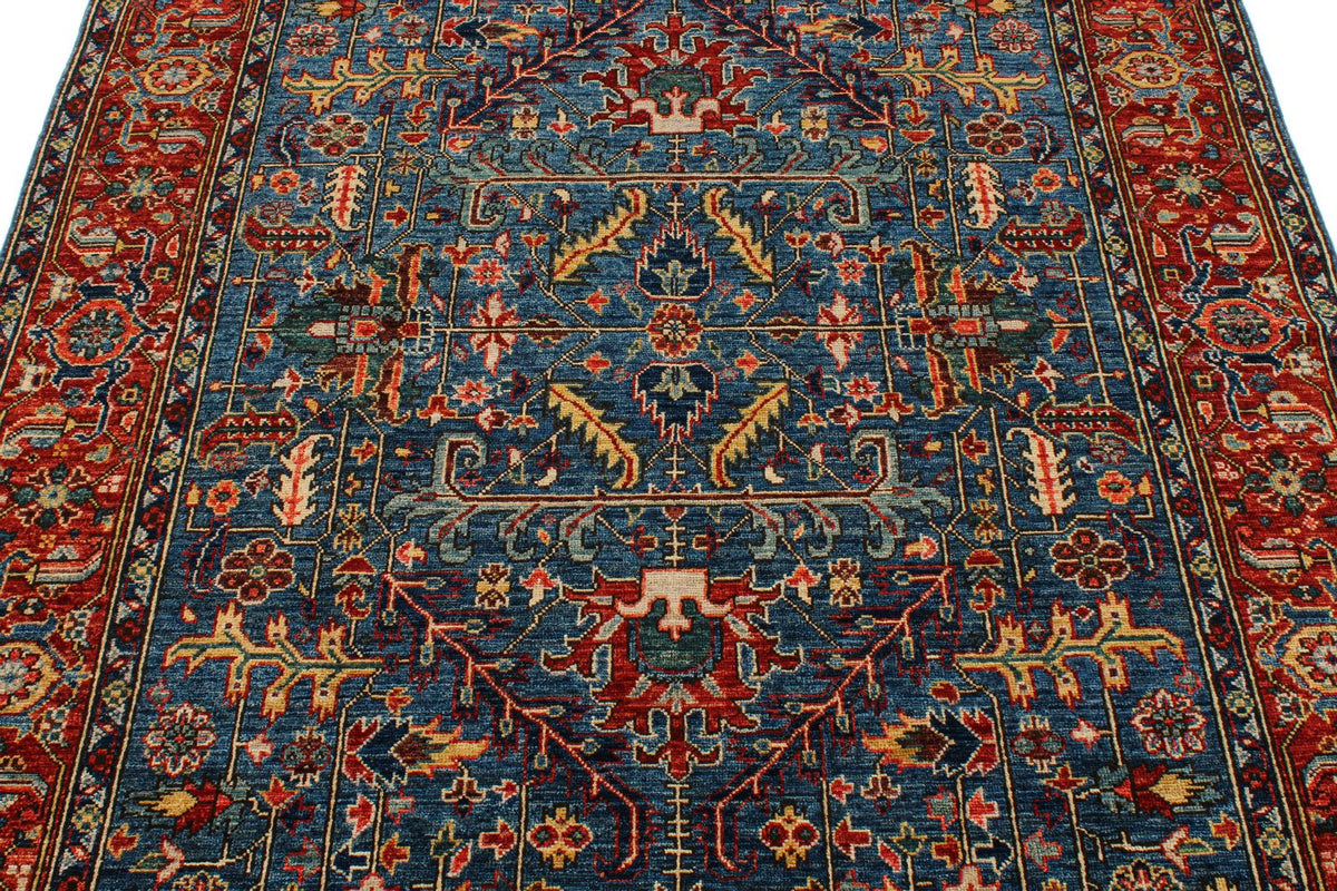 5x8 Blue and Rust Anatolian Traditional Rug