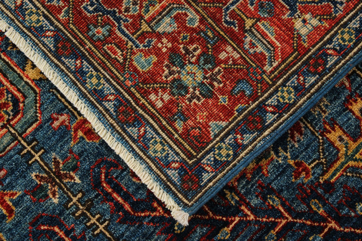 5x8 Blue and Rust Anatolian Traditional Rug