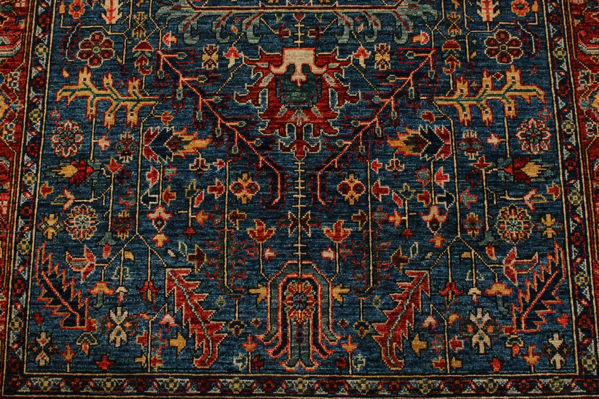 5x8 Blue and Rust Anatolian Traditional Rug
