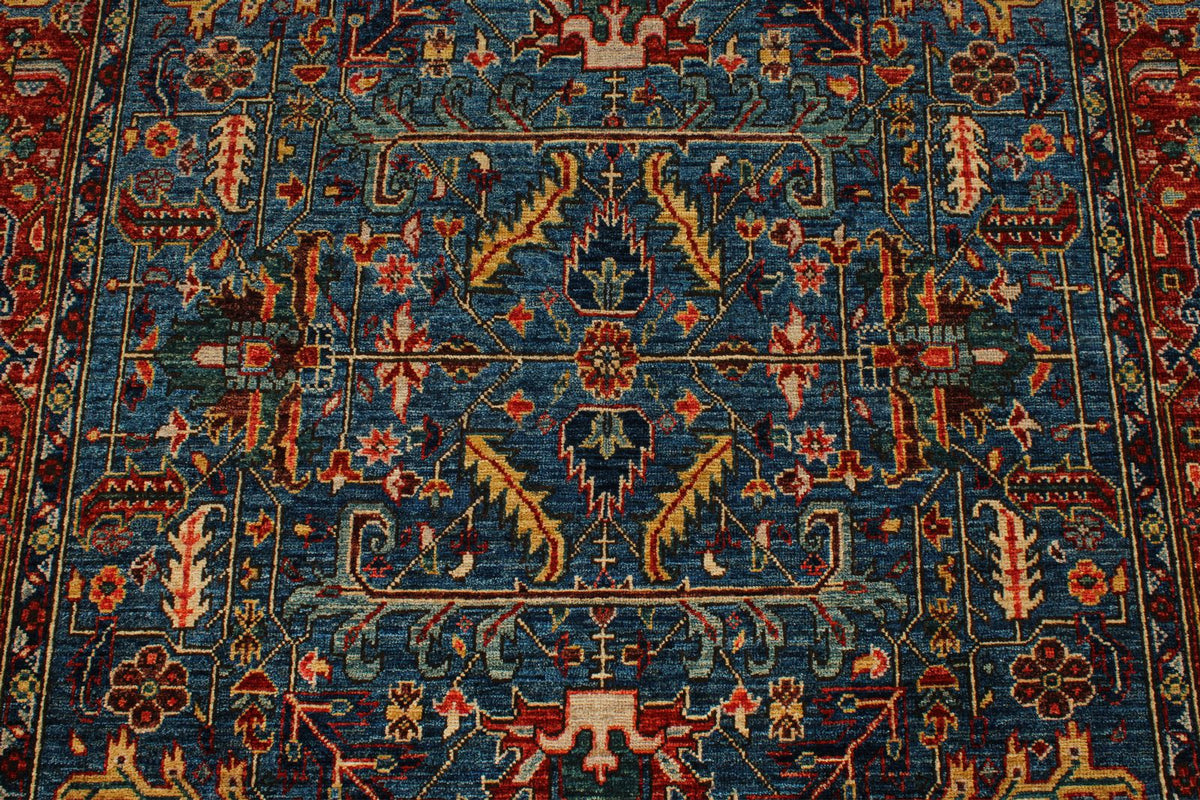 5x8 Blue and Rust Anatolian Traditional Rug