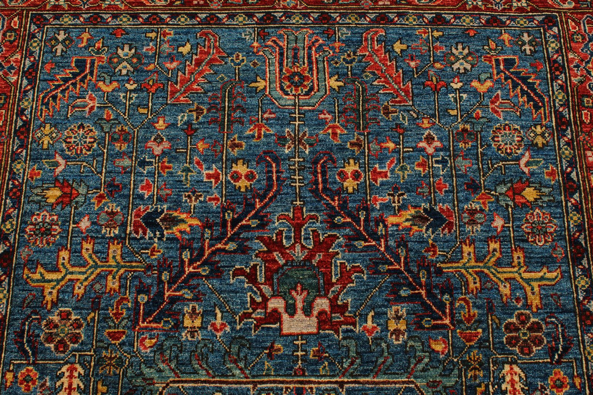 5x8 Blue and Rust Anatolian Traditional Rug