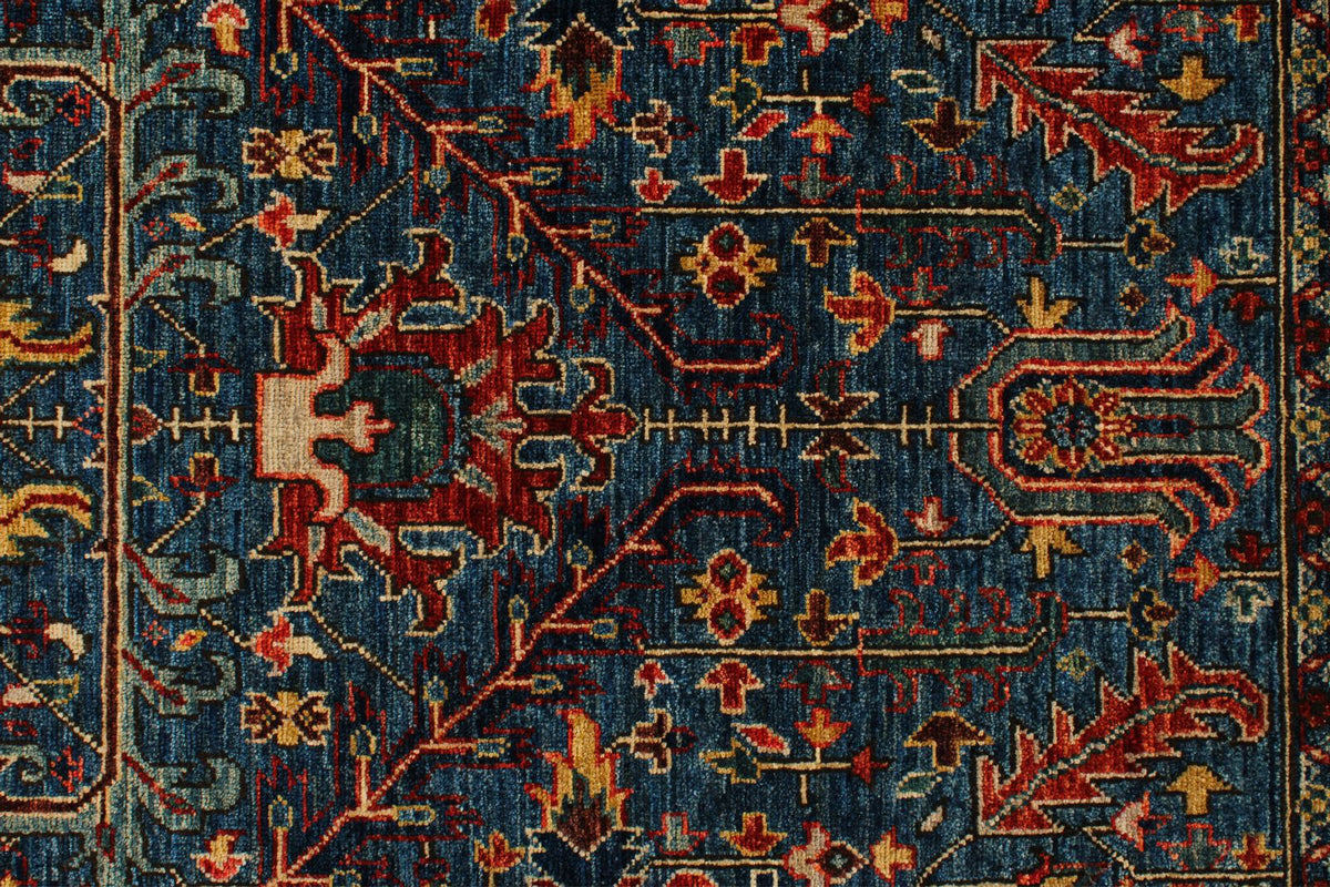 5x8 Blue and Rust Anatolian Traditional Rug