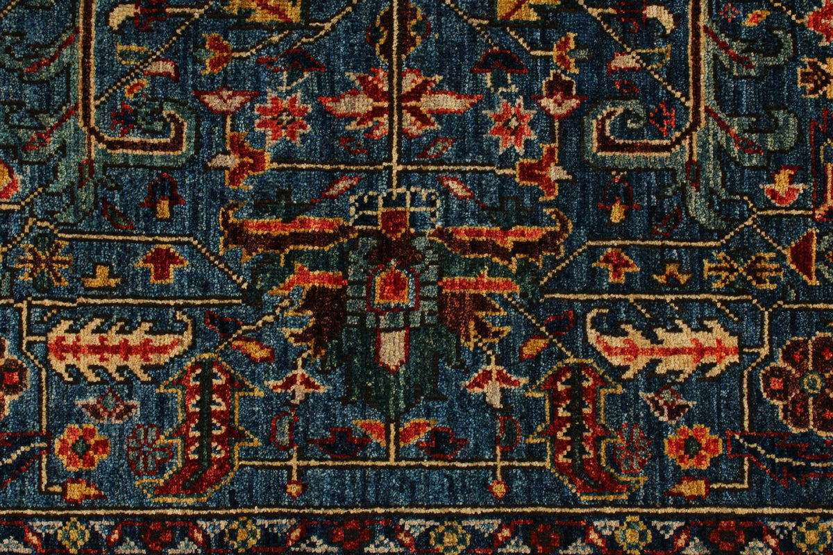 5x8 Blue and Rust Anatolian Traditional Rug