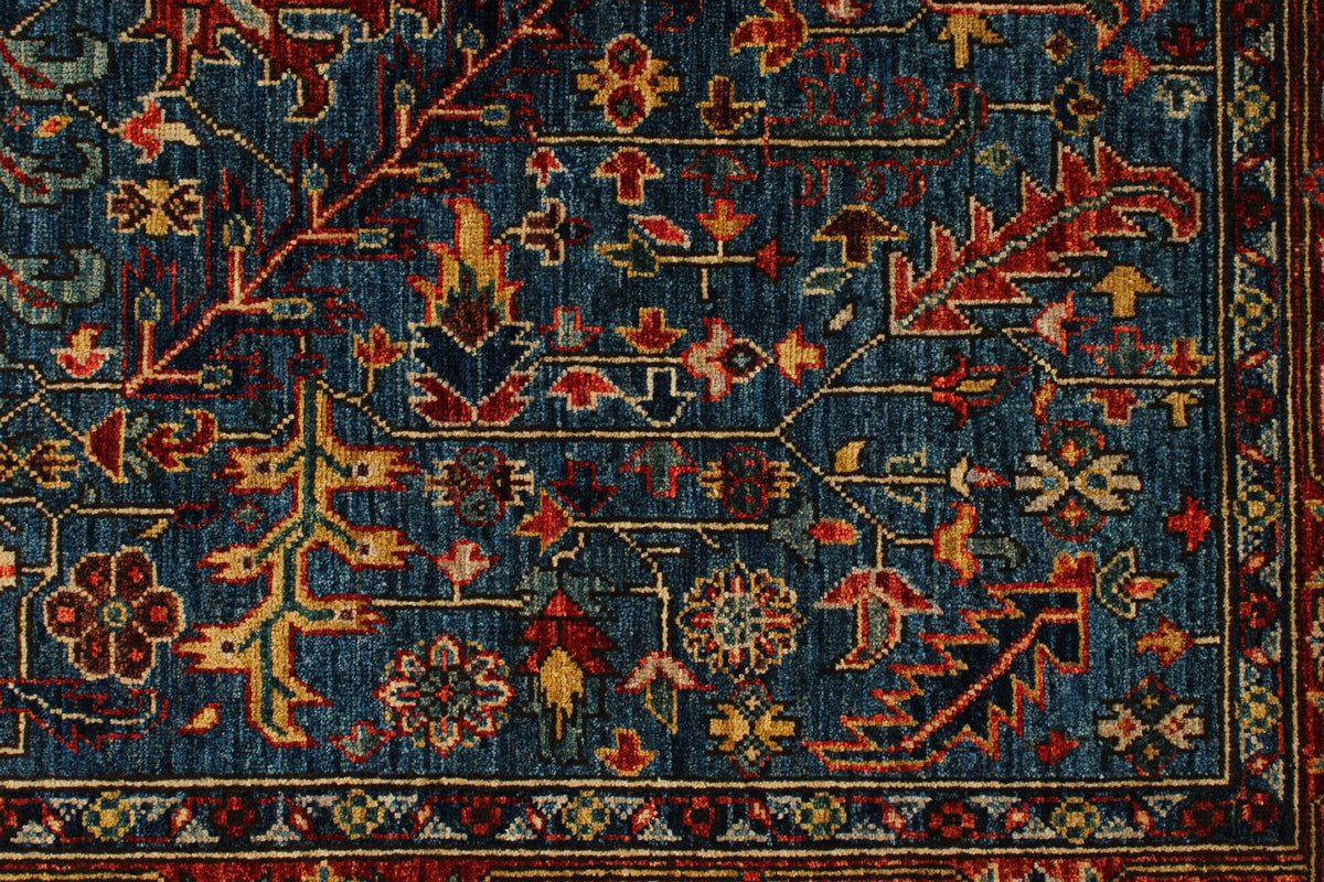 5x8 Blue and Rust Anatolian Traditional Rug