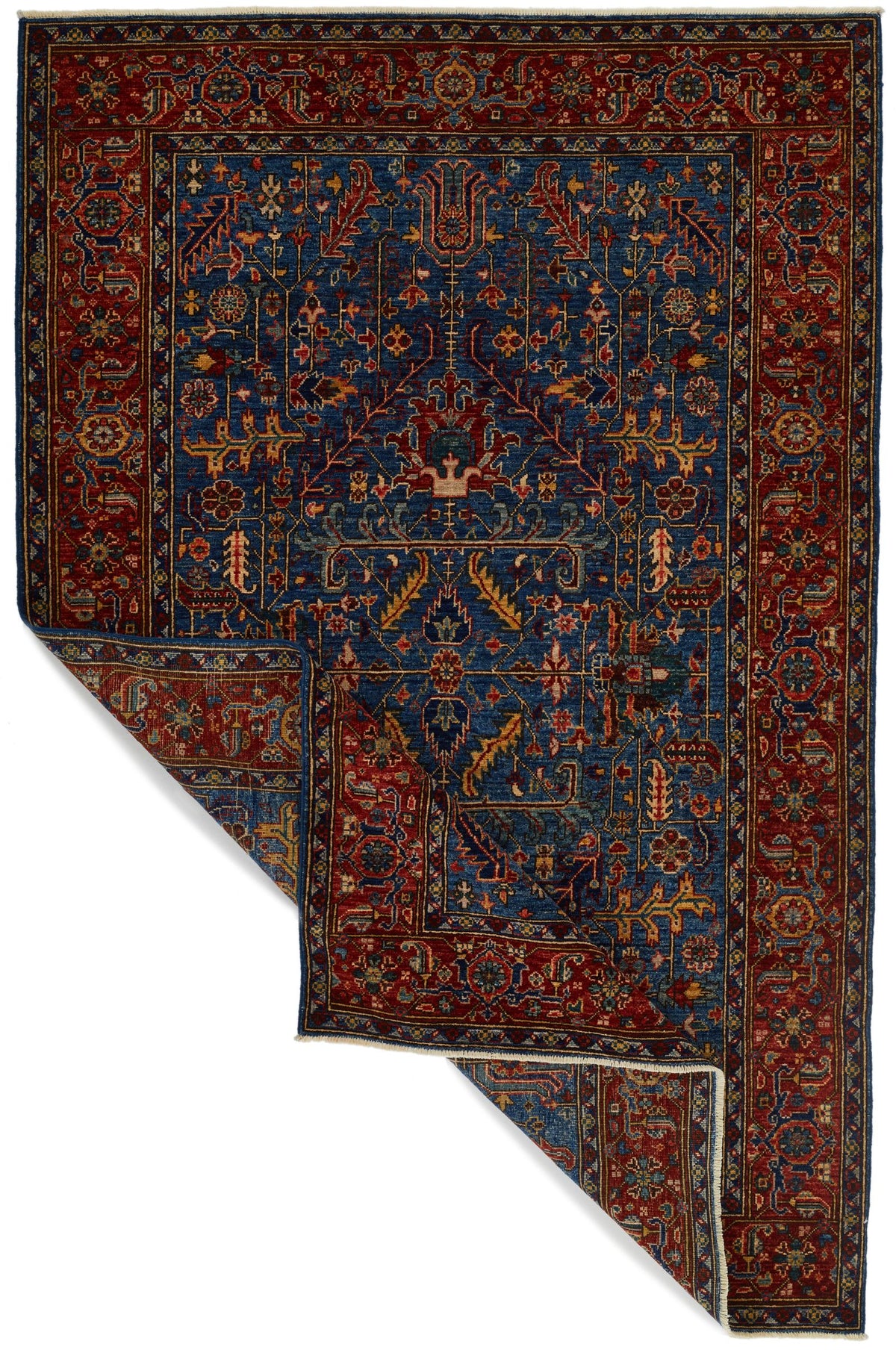 5x8 Blue and Rust Anatolian Traditional Rug