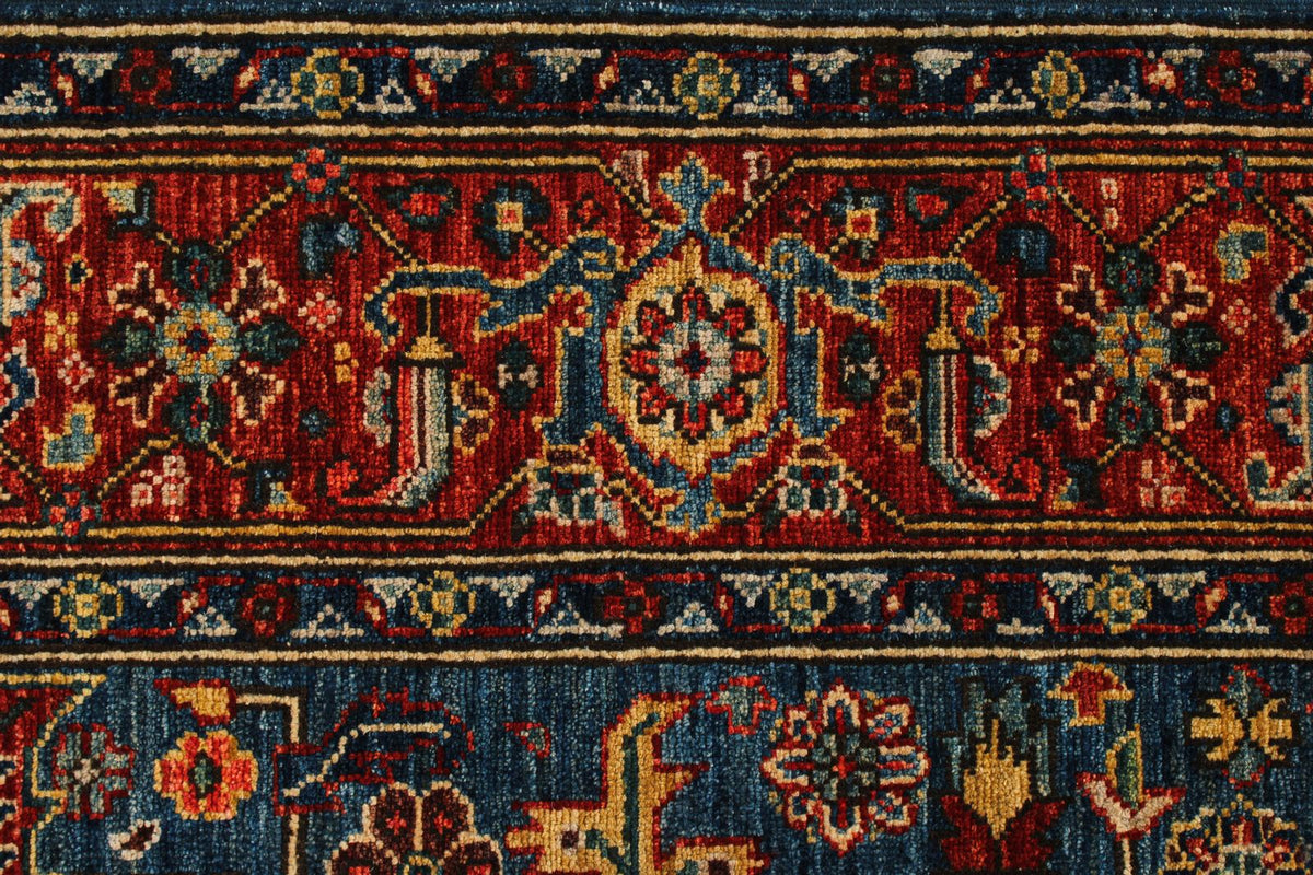 5x8 Blue and Rust Anatolian Traditional Rug