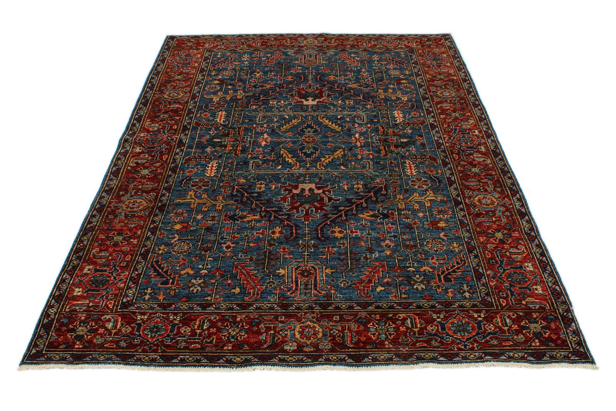 5x8 Blue and Rust Anatolian Traditional Rug