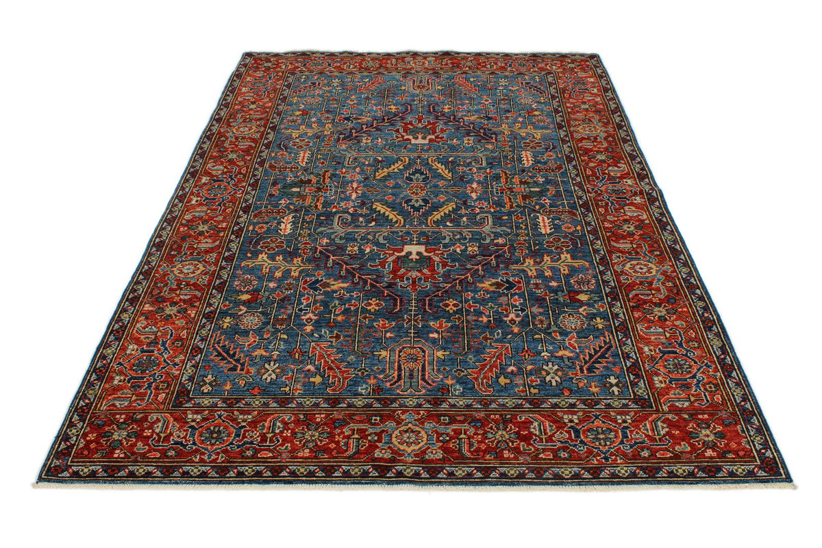 5x8 Blue and Rust Anatolian Traditional Rug