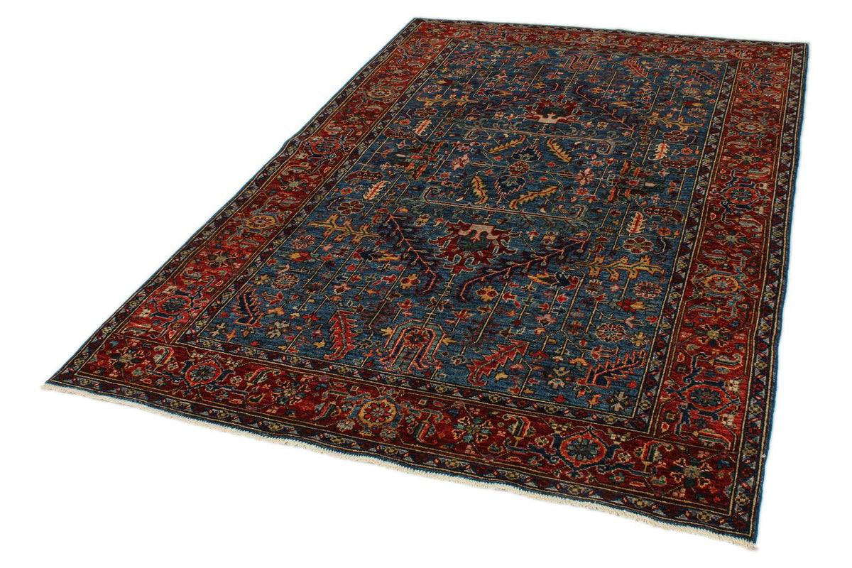 5x8 Blue and Rust Anatolian Traditional Rug