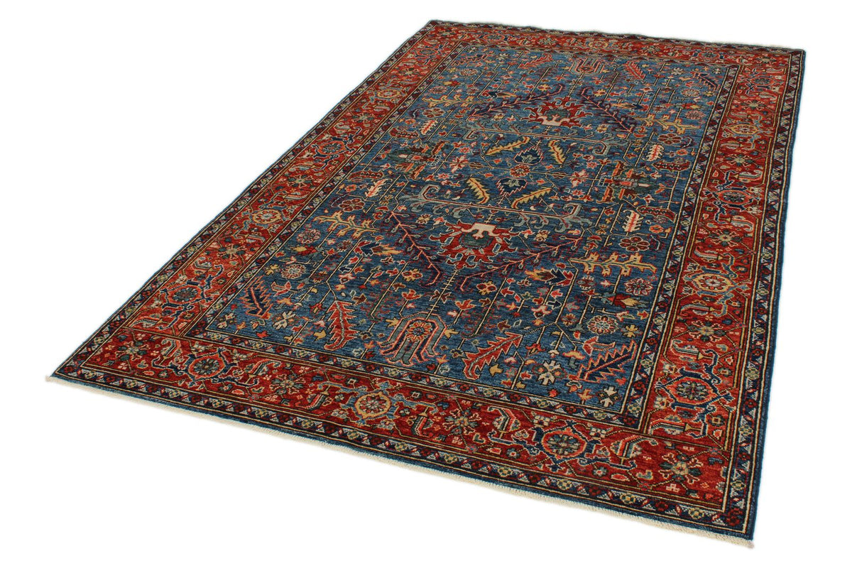 5x8 Blue and Rust Anatolian Traditional Rug