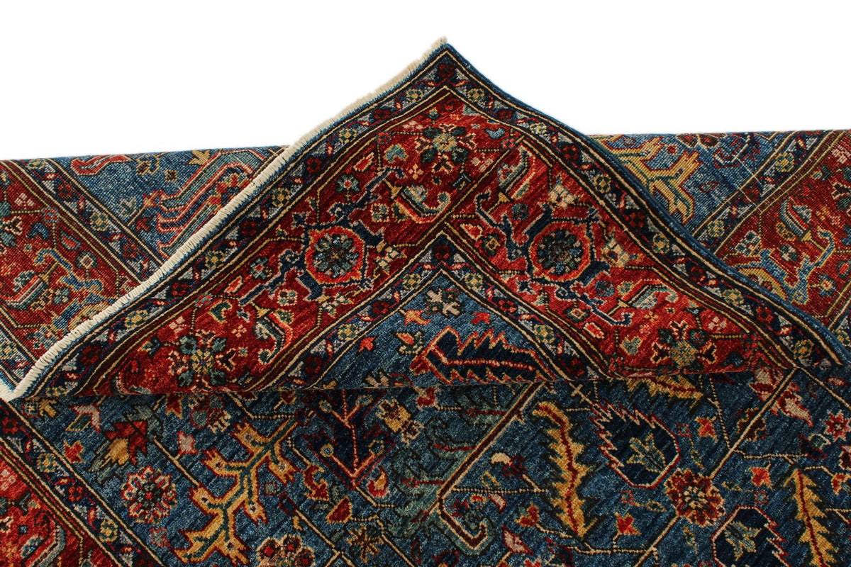 5x8 Blue and Rust Anatolian Traditional Rug