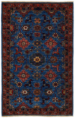 3x5 Blue and Rust Traditional Rug