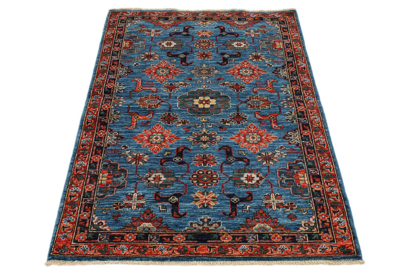 3x5 Blue and Rust Traditional Rug