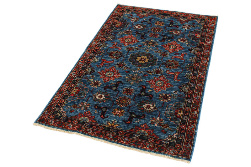 3x5 Blue and Rust Traditional Rug