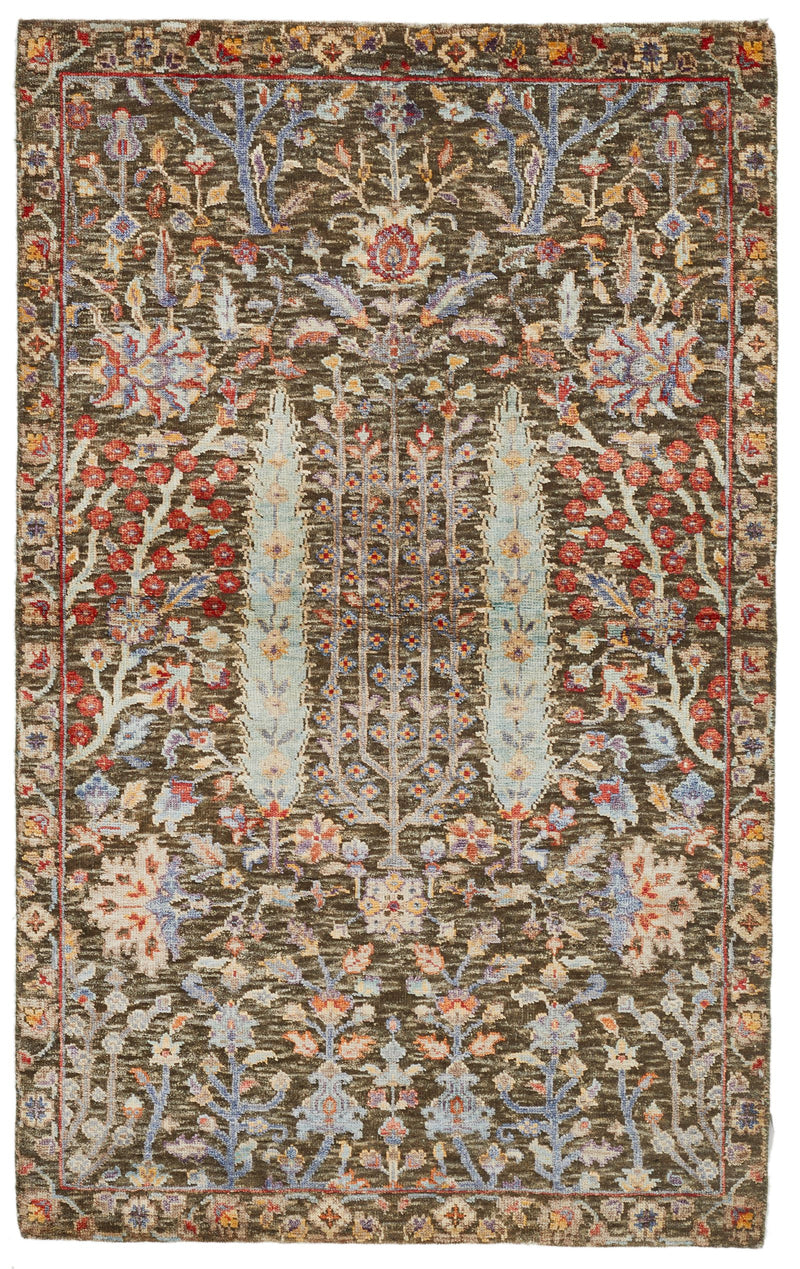 3x5 Gray and Multicolor Turkish Oushak Rug