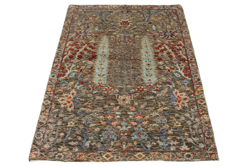 3x5 Gray and Multicolor Turkish Oushak Rug