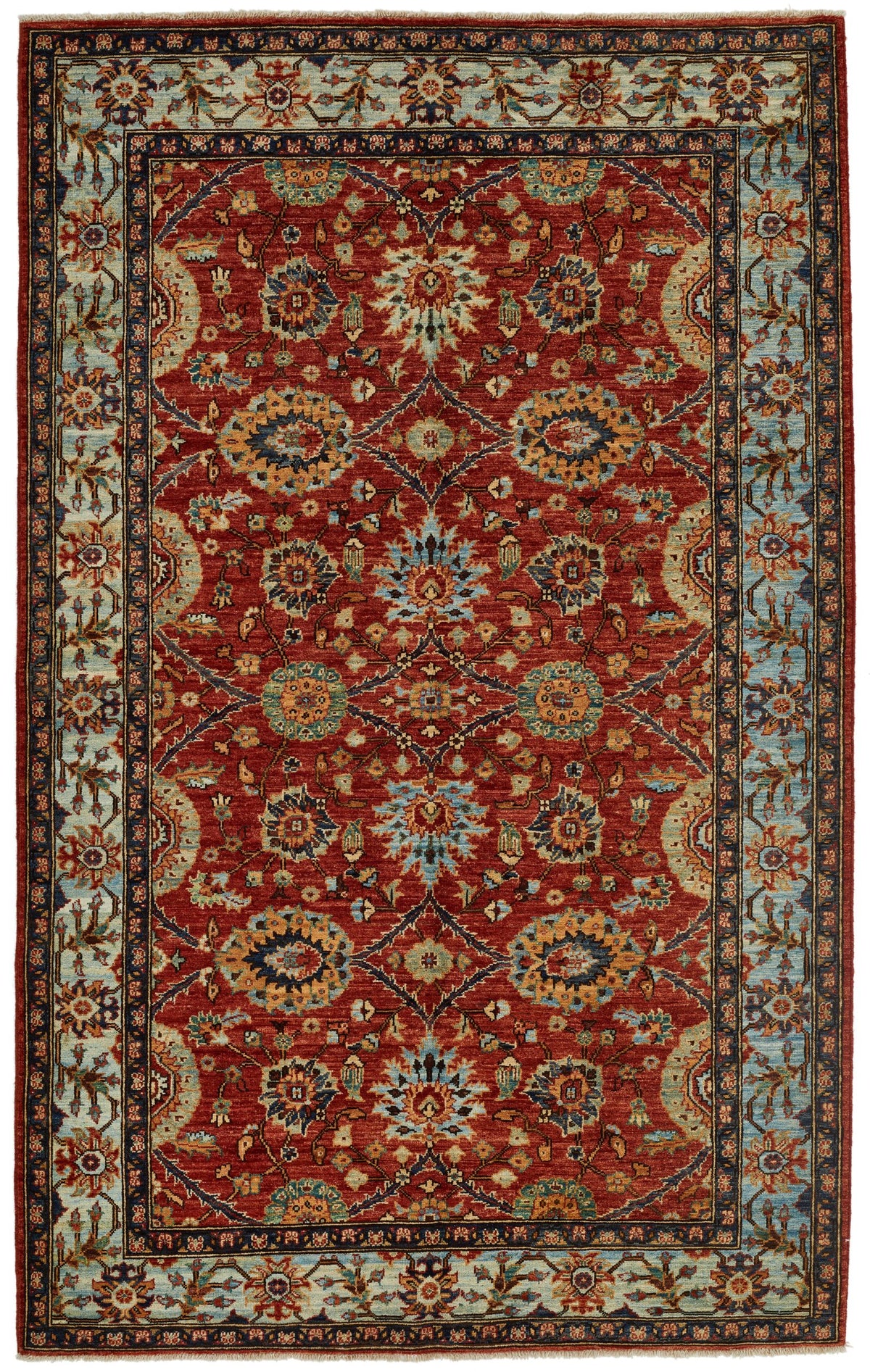 5x8 Rust and Blue Anatolian Traditional Rug