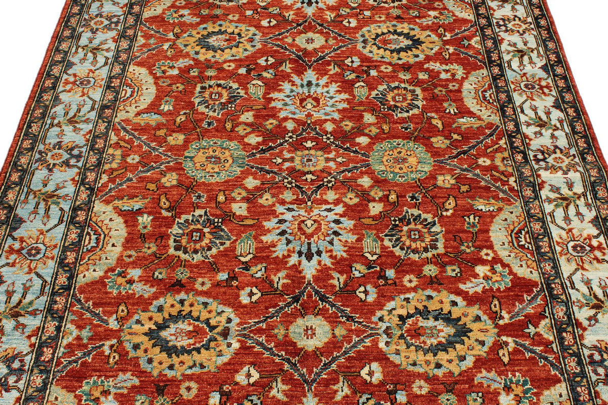 5x8 Rust and Blue Anatolian Traditional Rug