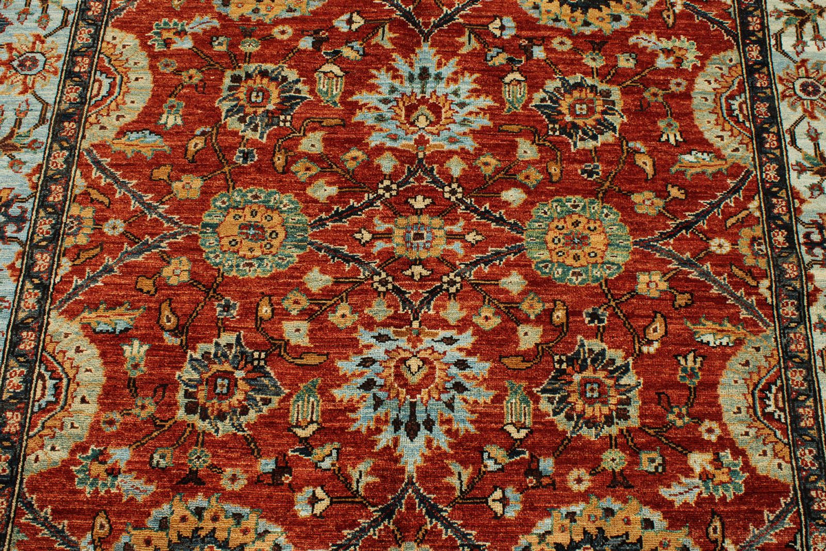 5x8 Rust and Blue Anatolian Traditional Rug